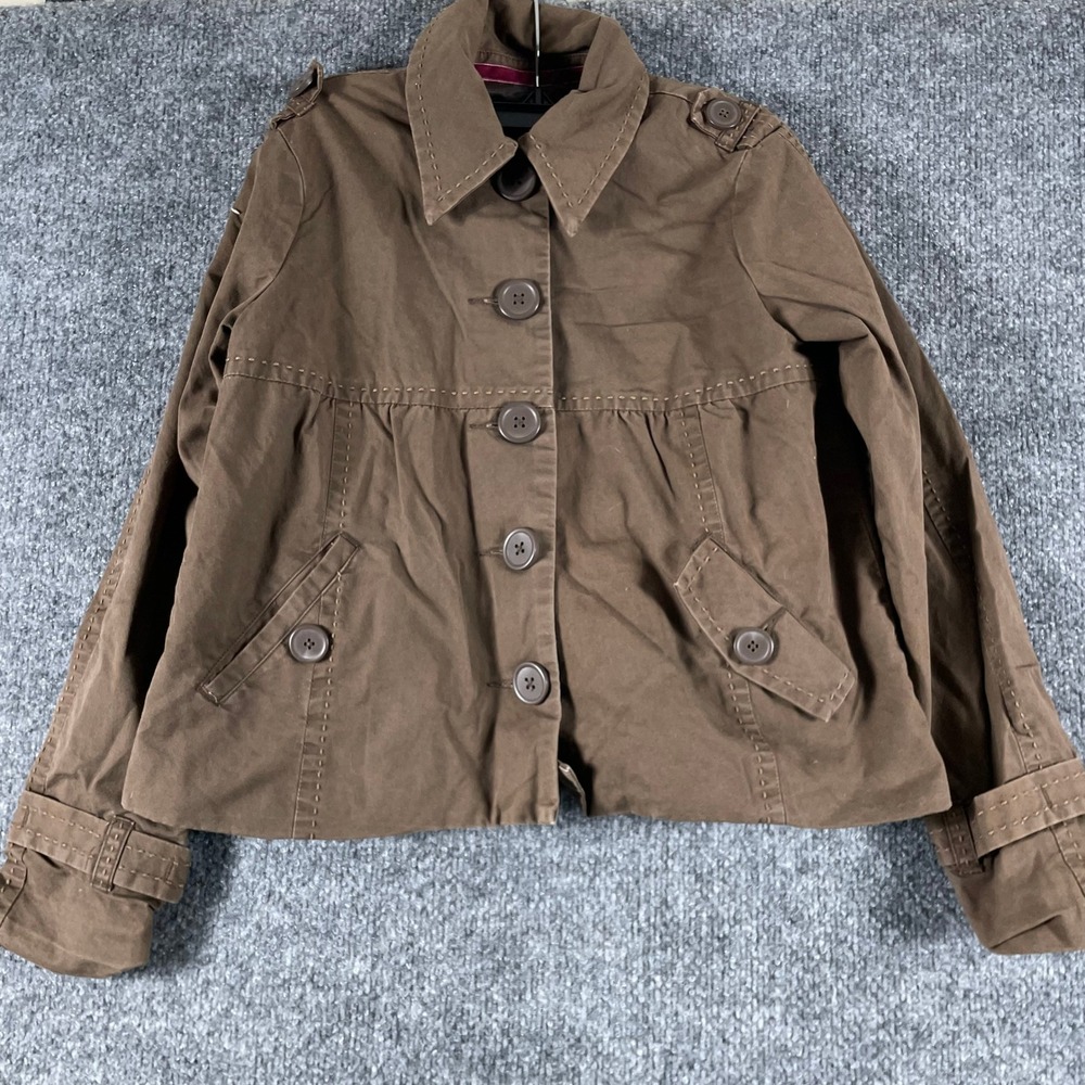 Old Navy Jacket Youth Girls Large Brown Button Up Military Style Pockets School
